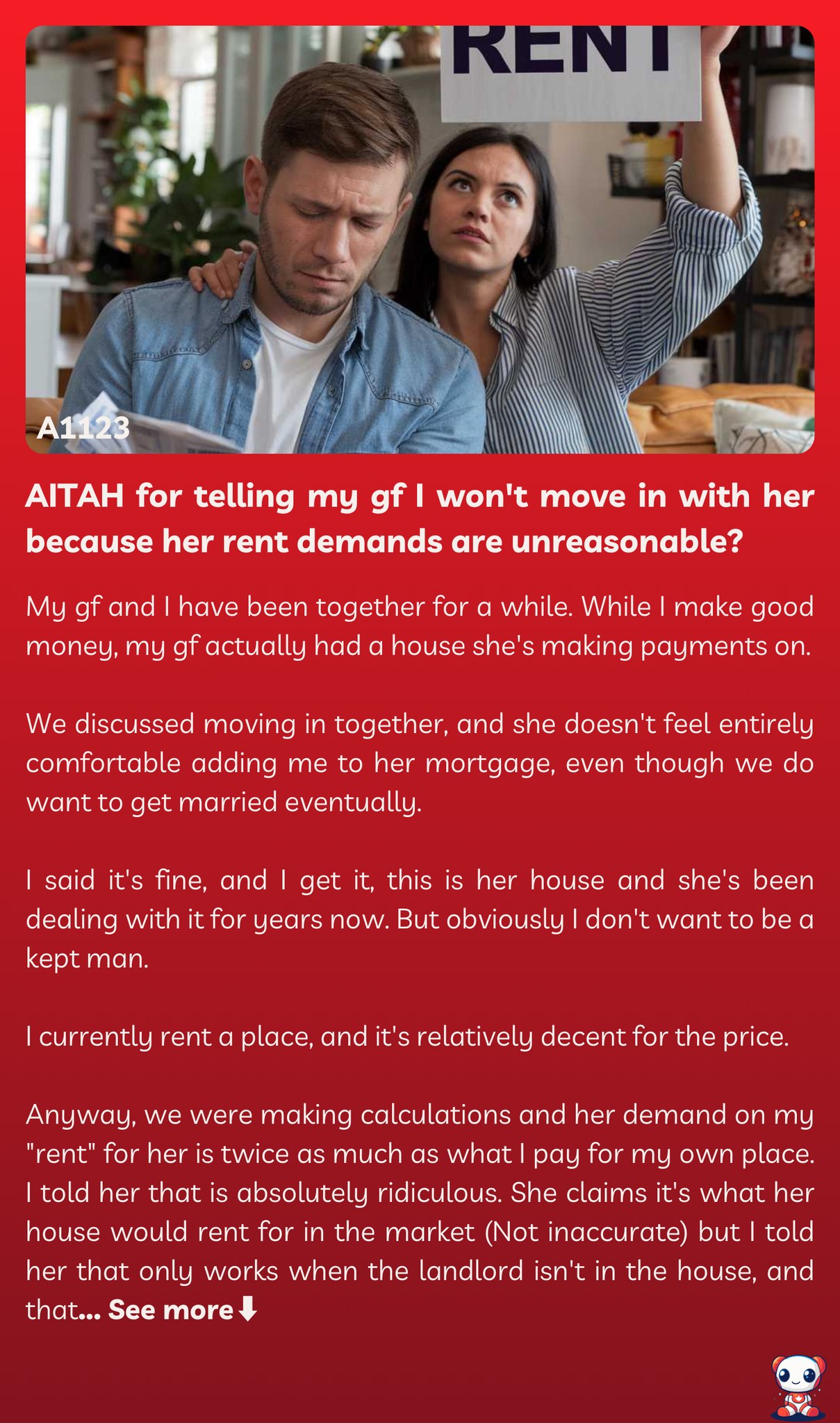 AITAH for telling my gf I won’t move in with her because her rent demands are unreasonable?